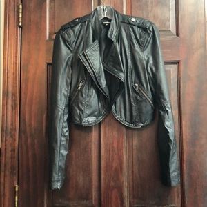 Black cropped leather jacket